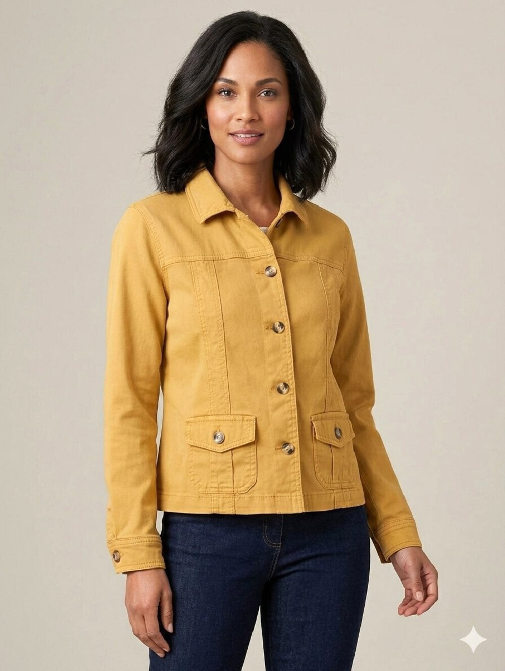 Coldwater Creek S Small Tencel Yellow Long Sleeve Button Up Cropped Jacket